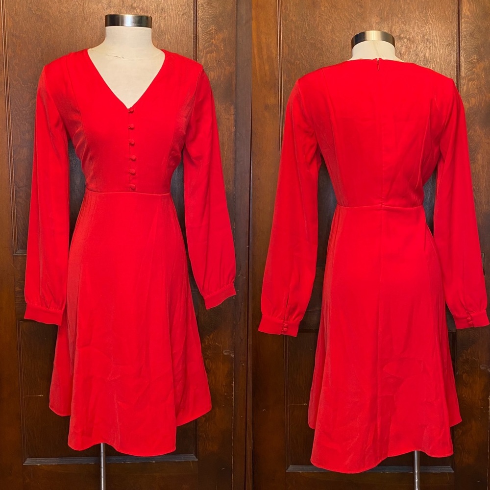 Ann Taylor Factory Long Sleeve Shirtwaist Red Dress
